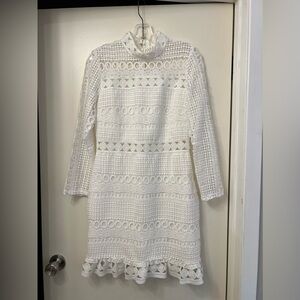 LIKE NEW! White Long Sleeve Mini Crochet/Lace Dress
